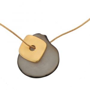 Sofia necklace with tagua pendant and gold coloured square - grey
