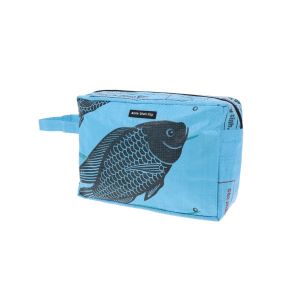 Medium toiletry bag made of recycled fish food bags - Washu fish blue