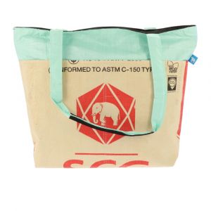 Zipped recycled cement bags shopper bag - Alley - elephant / mint