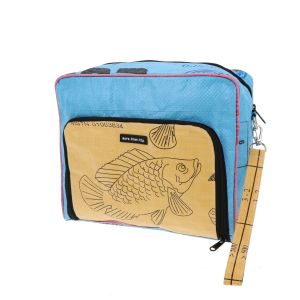 Toiletry bag made of recycled fish feed bags - Lexi blue/yellow