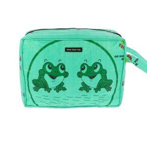 Toiletry bag from recycled fishfood bags - Yindee - frogs