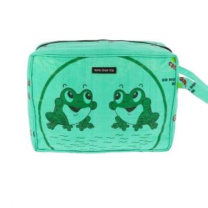 Toiletry bag from recycled fishfood bags - Yindee - frogs