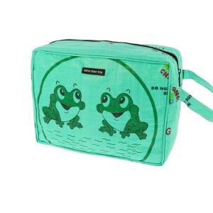 Large toiletry bag from recycled fishfood bags - Yindee - frogs