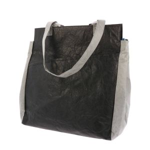 Lightweight Tyvek© shopper bag with zip Fiona - black/grey