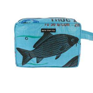 Toiletry bag from recycled fishfood bags - Yindee - fish blue