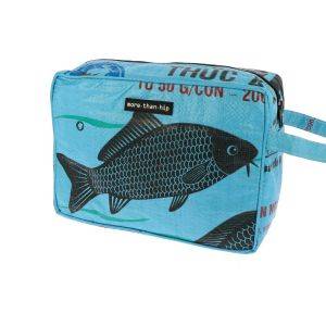 Large toiletry bag from recycled fishfood bags - Yindee - fish blue