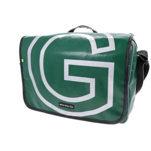 Waterproof 15.6” laptop bag from recycled truck tarpaulin - Rome green/graphic