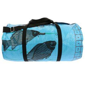 Weekend or sports bag 40 L from recycled cement bags - Jumbo Fish blue