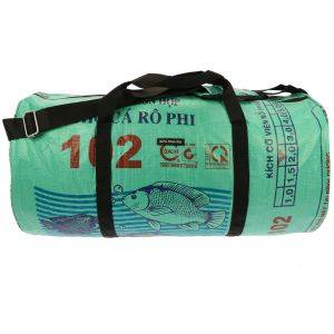 Weekend or sports bag 40 L from recycled cement bags - Jumbo Fish green