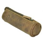 Idaho - round pencil case of vintage brown leather