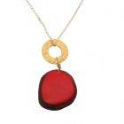 Celeste necklace with tagua pendant and a gold-coloured ring - red
