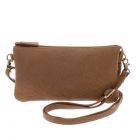 Lucy - trio shoulder bag in leather with elephant print - camel brown