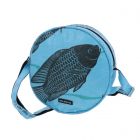 Round shoulder bag made from recycled fish food bags - Faya fish blue