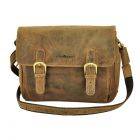 Vintage brown eco leather shoulder bag with flap - Spokane