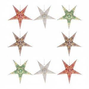 Set of paper Christmas stars – Ganesha mini – 8 pieces Ø20 cm – without lighting