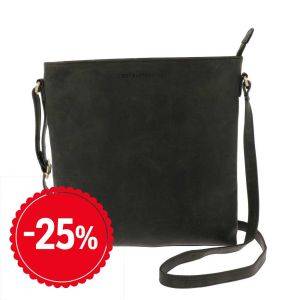 Crossbody shoulder bag of matt black vintage eco leather - Bryony