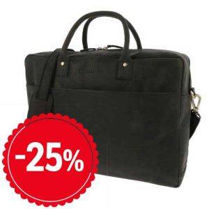 Spacious laptop bag 15.6" in matt black vintage eco leather - Huckleberry