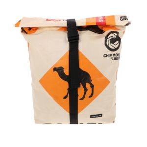 Rolltop laptop 15.6 inch rucksack from recycled fish food sacks - Chamoeun Camel