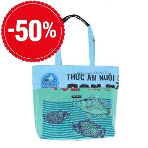 Zipped recycled fish food sacks shopper bag - Moni - Fish green/blue