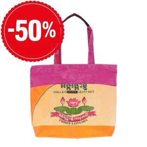 Zipped recycled rice sacks shopper bag - Moni - Lotus pink/orange