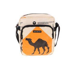 Unisex small cross body bag from recycled cement bags - Baksey - camel