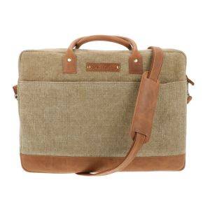 SAMPLE SALE - Uniek Exemplaar Laptoptas Canvas & Ecoleer - vaal legergroen 