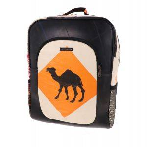 Laptop backpack 15.6 inch made of recycled cement sacks and car tyre - Rokha Camel