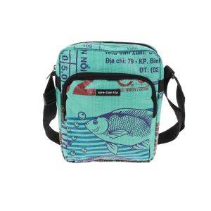 Unisex small cross body bag from recycled fish food bags - Baksey - fish green