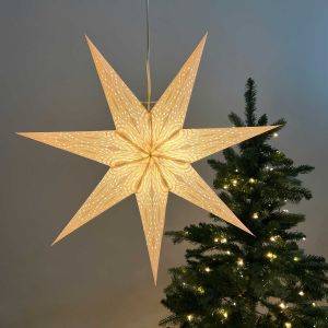 Paper Christmas star Ø60 cm incl. lighting cable - Nova white with silver glitter