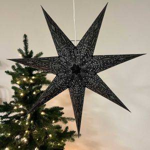 Paper Christmas star Ø60 cm incl. lighting cable - Nova black with silver glitter