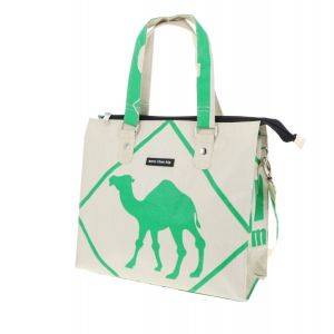 Stylish Ladies' Shoulder Bag Made from Recycled Cement Bags - Dara Camel Green