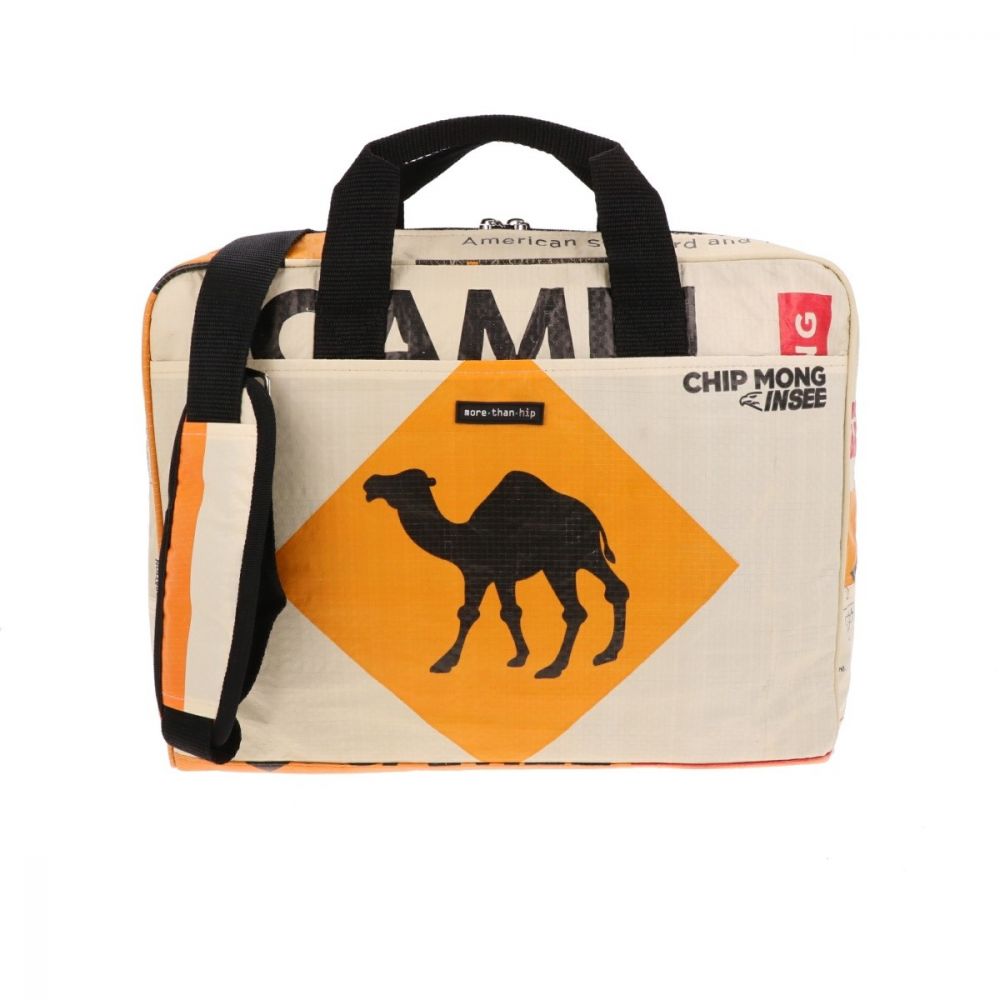 15 6 inch laptop bag from recycled cement bags Sanuk camel orange