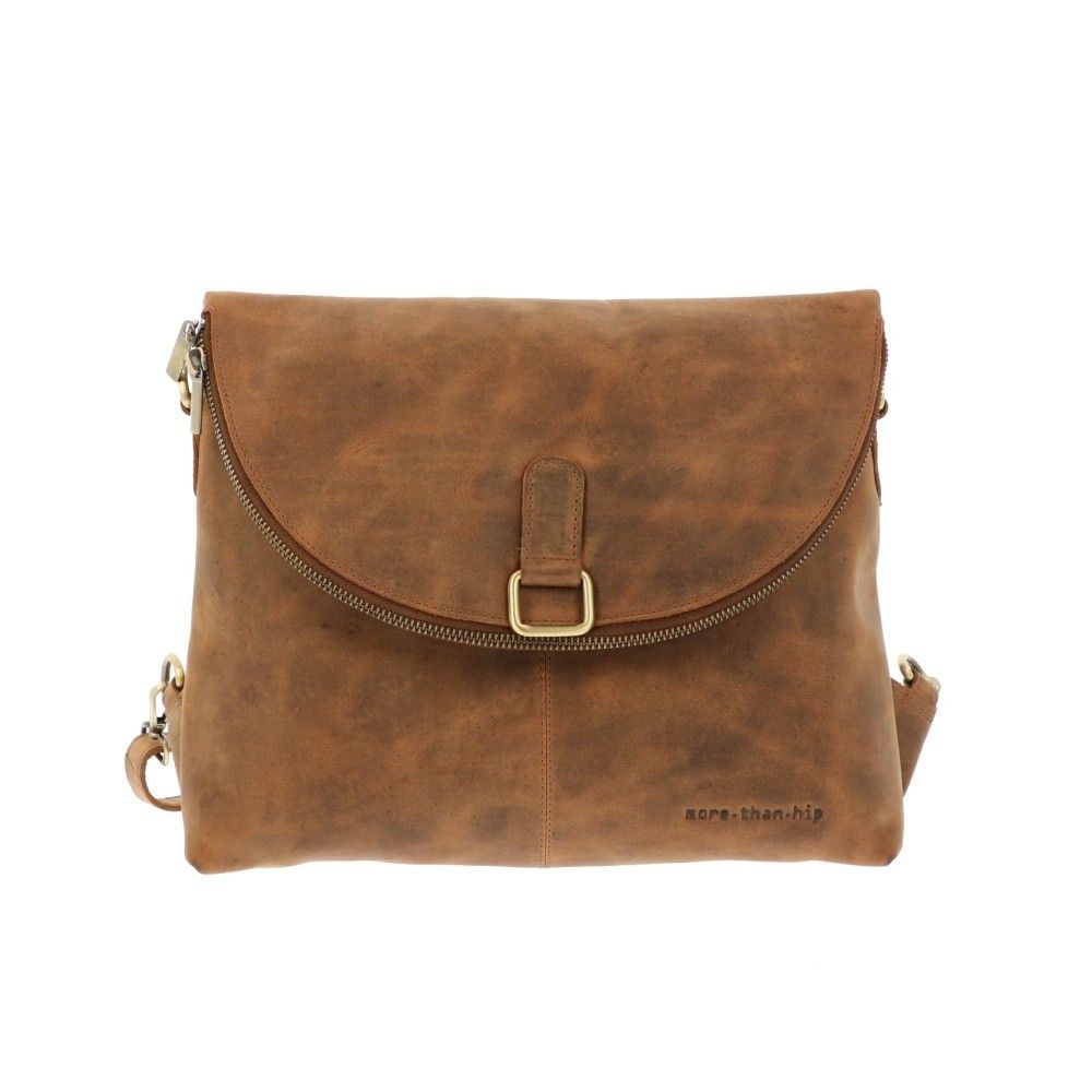 Shoulderbag and backpack of matt brown vintage eco leather Cloe